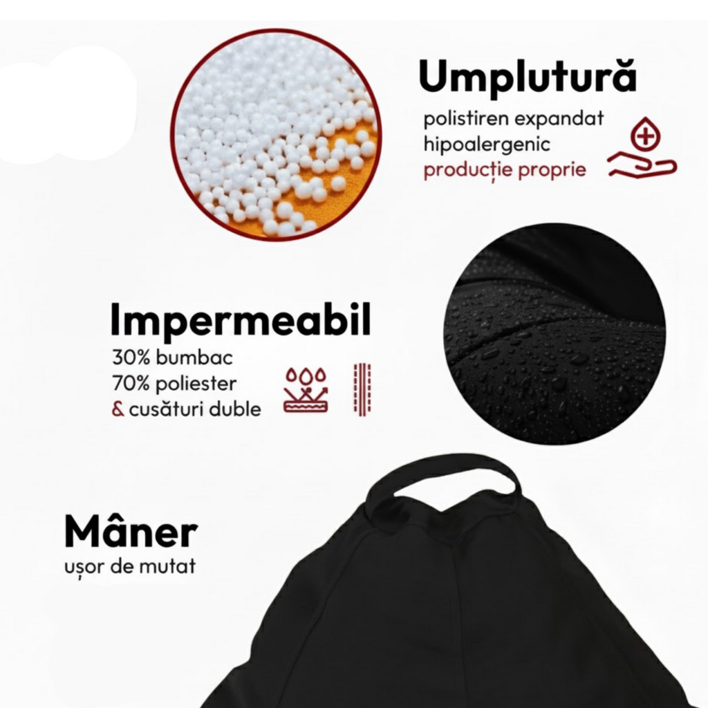 Montana babzsákfotel, körte alakú, fekete, polisztirol gyöngy töltettel, beltéri/kültéri használatra, levehető huzattal