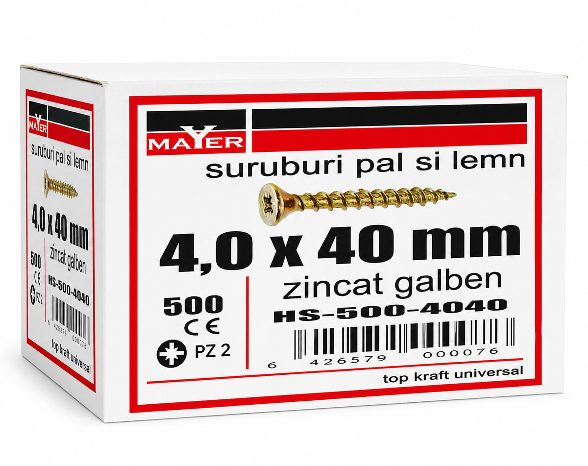 Sárgára horganyzott forgácslap- és facsavar 4,0 × 40 mm (500 db)