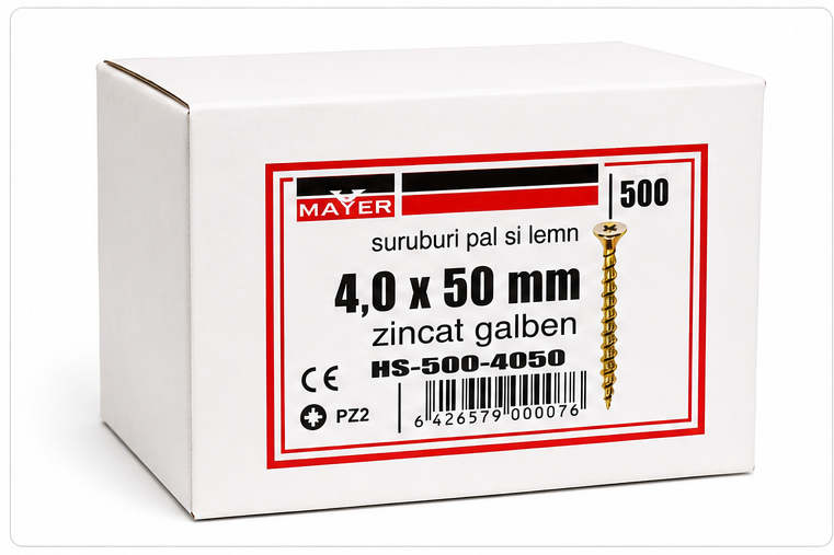Sárgára horganyzott forgácslap- és facsavar 4,0 × 50 mm (500 db)