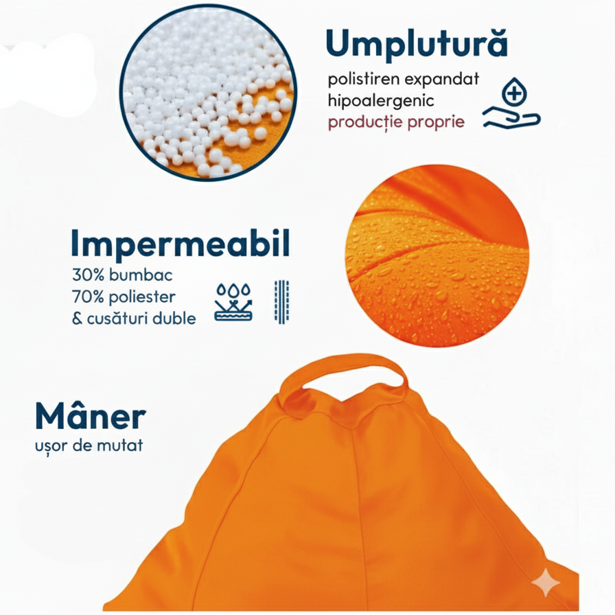 Montana babzsákfotel, körte alakú, neon narancssárga, polisztirol gyöngy töltettel, beltéri/kültéri használatra, levehető huzattal