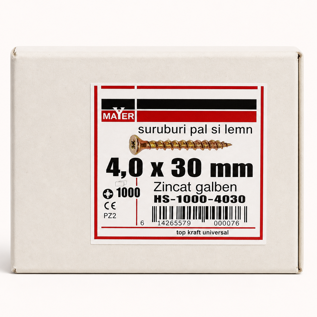 Sárgára horganyzott forgácslap- és facsavar 4,0 × 30 mm (1000 db)