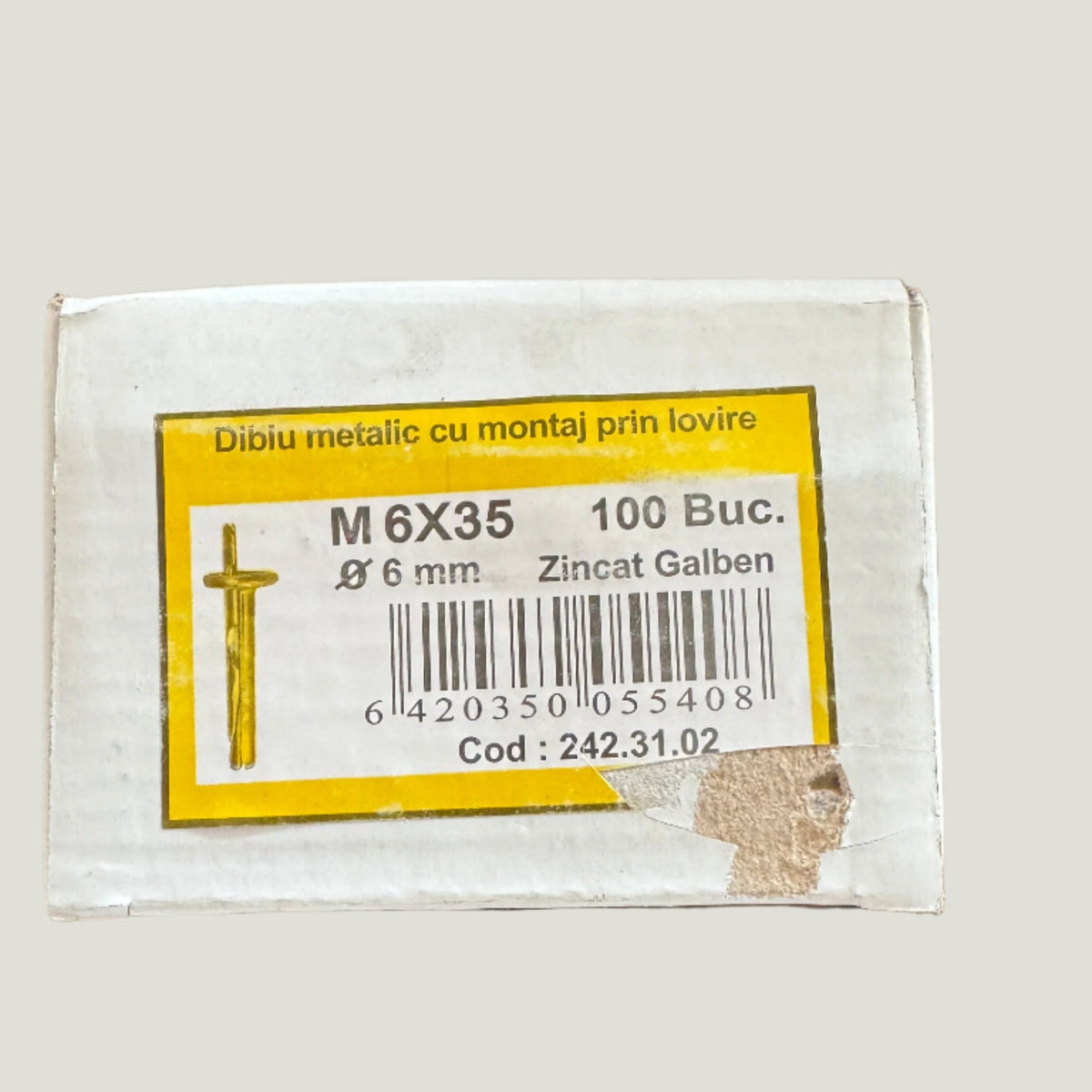 Sárgára horganyzott fém beütődübel M6 × 35 mm, Ø6 mm (100 db)