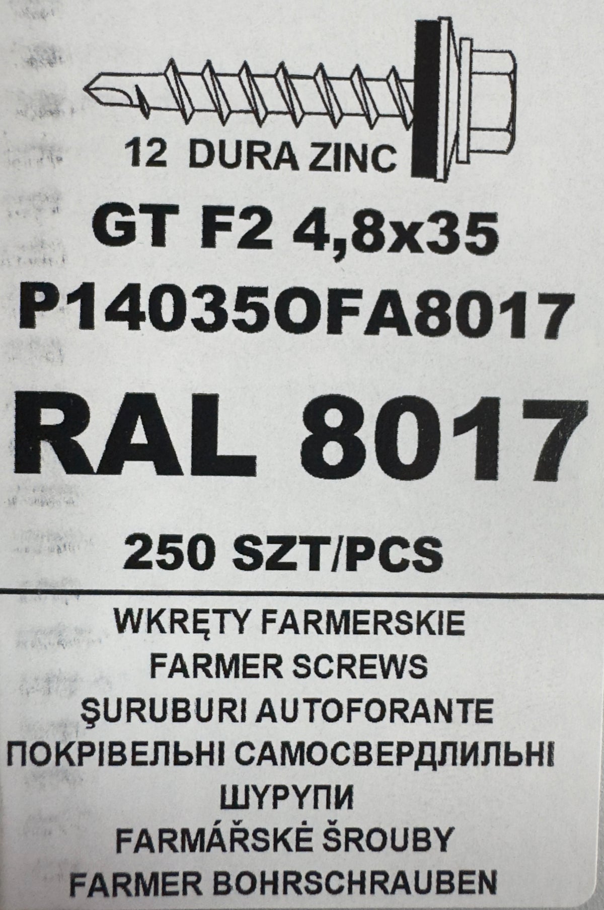 250 db-os önfúró csavar szett fémcseréphez/tetőlemezhez, GT F2 4,8×35 P140350FA8017 RAL 8017
