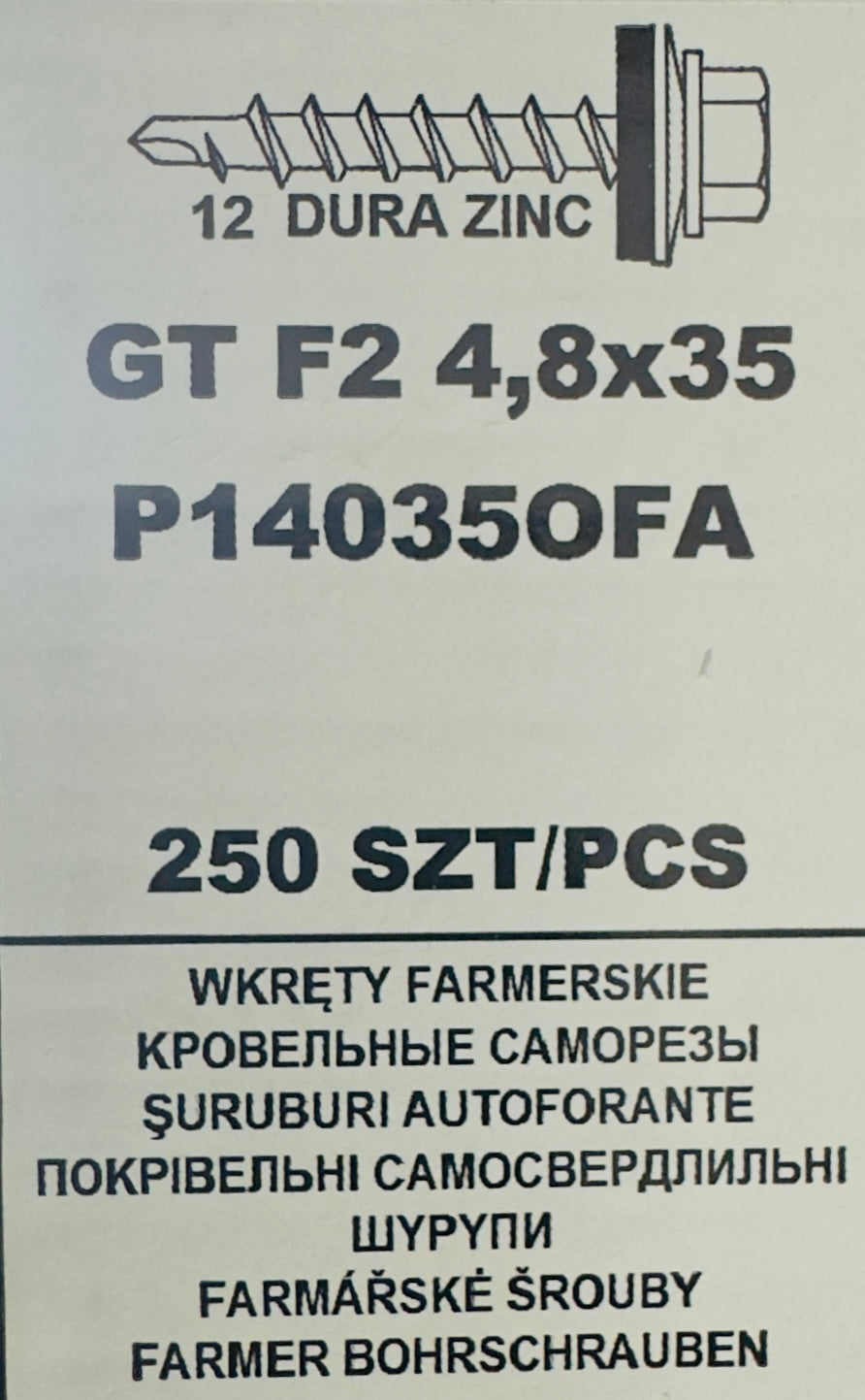 250 db-os önfúró csavar szett fémcseréphez/tetőlemezhez, GT F2 4,8×35 P140350FA horganyzott
