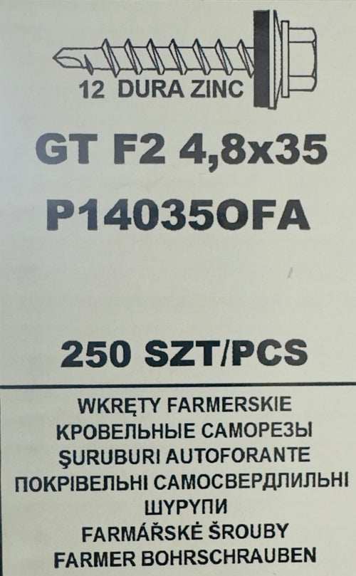 250 db-os önfúró csavar szett fémcseréphez/tetőlemezhez, GT F2 4,8×35 P140350FA horganyzott