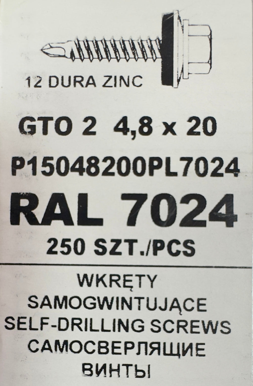 250 db-os önfúró csavar szett tetőlemezhez, GTO 2 4,8×20 P15048200PL7024 RAL 7024