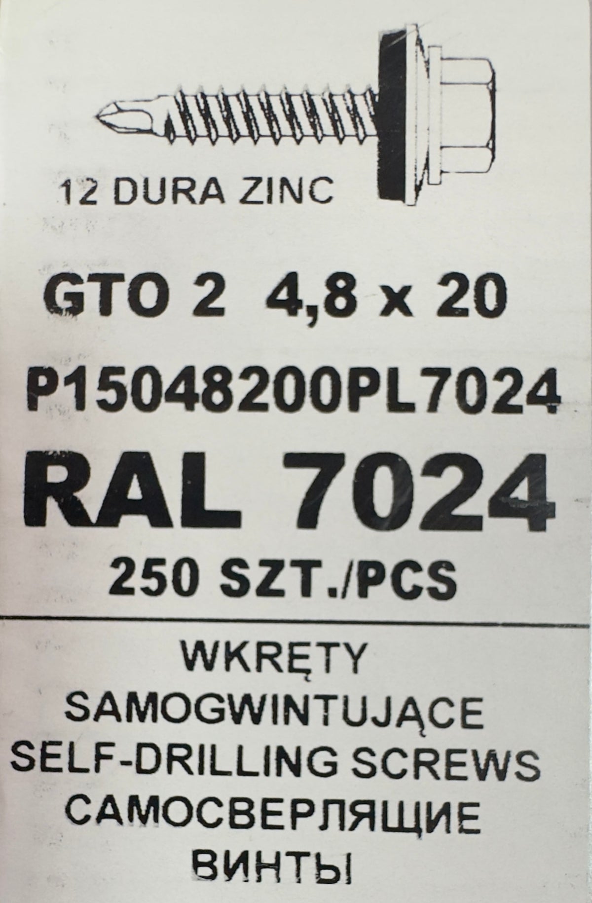 250 db-os önfúró csavar szett tetőlemezhez, GTO 2 4,8×20 P15048200PL7024 RAL 7024