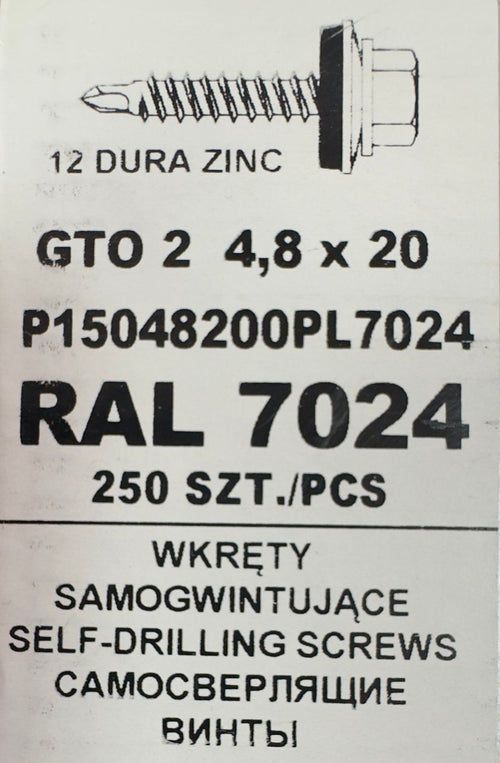 250 db-os önfúró csavar szett tetőlemezhez, GTO 2 4,8×20 P15048200PL7024 RAL 7024