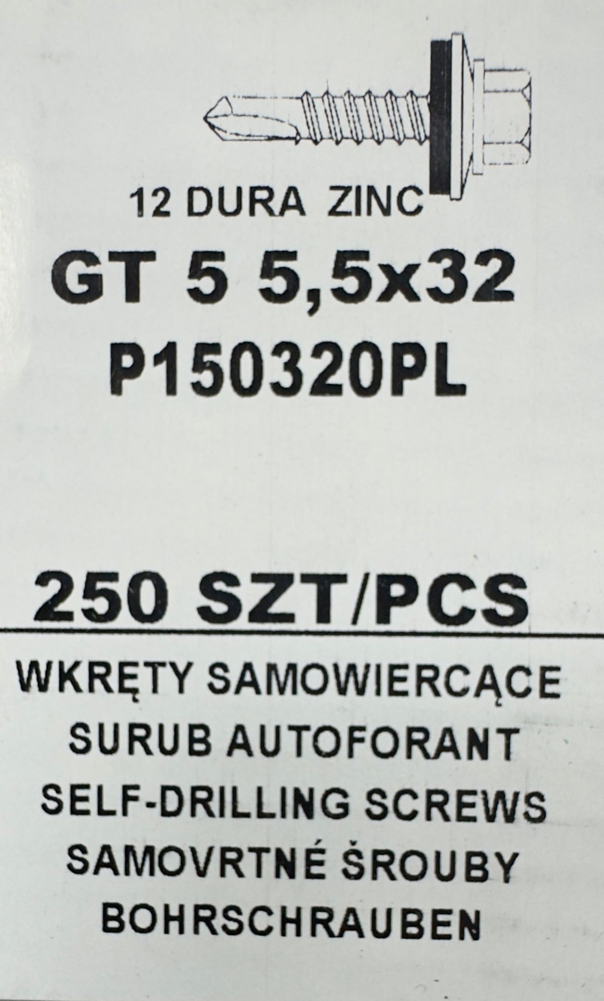 250 db-os önfúró csavar szett fémcseréphez/tetőlemezhez, GT 5 5,5×32 P150320PL horganyzott