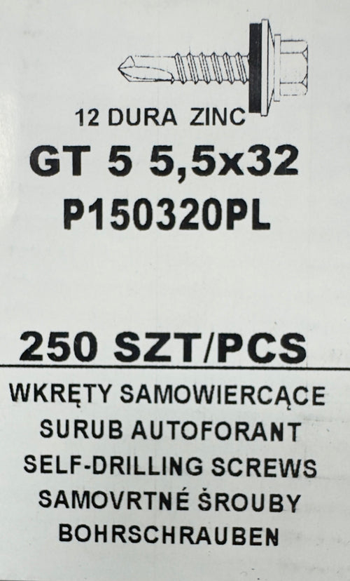 250 db-os önfúró csavar szett fémcseréphez/tetőlemezhez, GT 5 5,5×32 P150320PL horganyzott