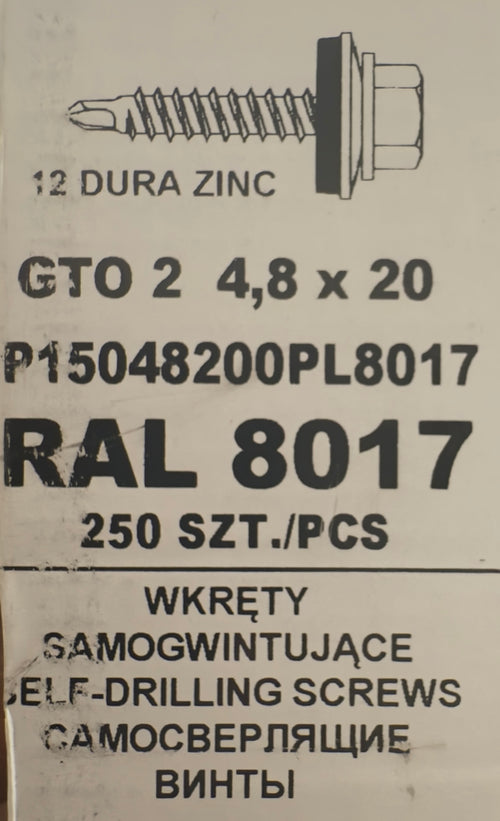 250 db-os önfúró csavar szett fémcseréphez/tetőlemezhez, GTO 2 4,8×20 P15048200PL8017 RAL 8017