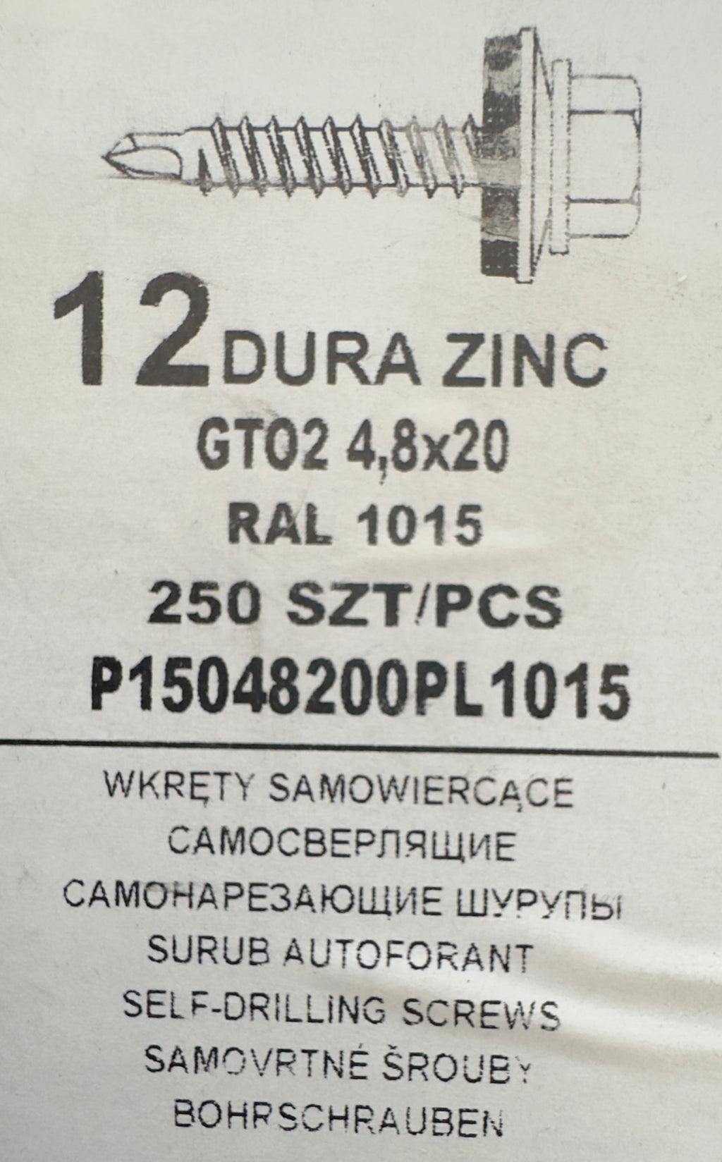 250 db-os önfúró csavar szett fémcseréphez/tetőlemezhez, GT02 4,8×20 RAL 1015 250 SZT/PCS P15048200PL1015