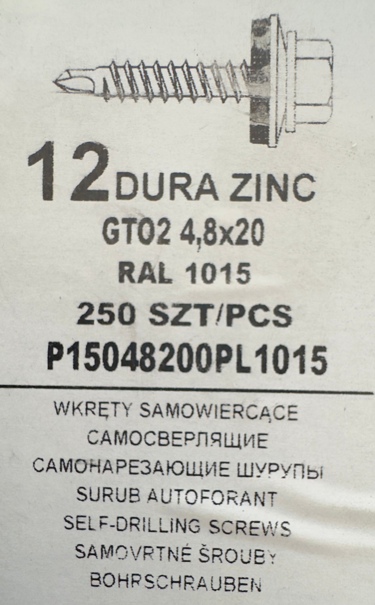 250 db-os önfúró csavar szett fémcseréphez/tetőlemezhez, GT02 4,8×20 RAL 1015 250 SZT/PCS P15048200PL1015