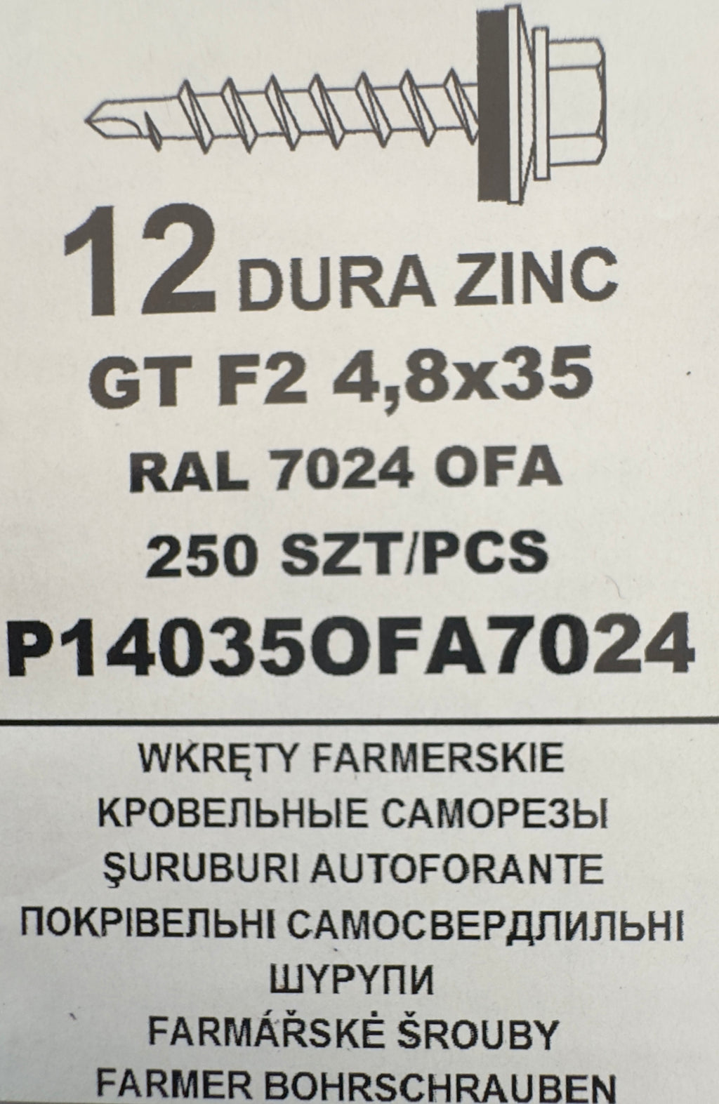 250 db-os önfúró csavar szett fémcseréphez/tetőlemezhez, GT F2 4,8×35 RAL 7024 OFA P140350FA7024