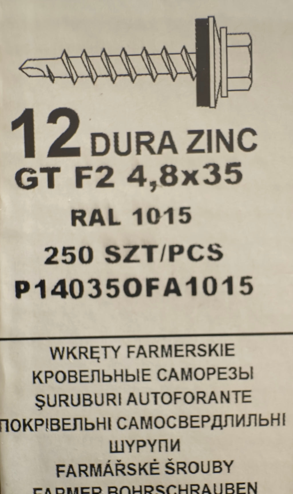 250 db-os önfúró csavar szett fémcseréphez/tetőlemezhez, GT F2 4,8×35 RAL 1015 P140350FA1015