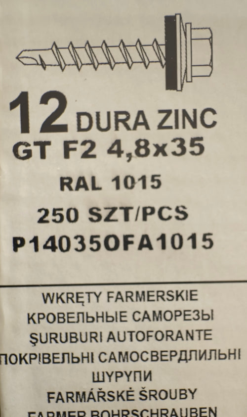 250 db-os önfúró csavar szett fémcseréphez/tetőlemezhez, GT F2 4,8×35 RAL 1015 P140350FA1015