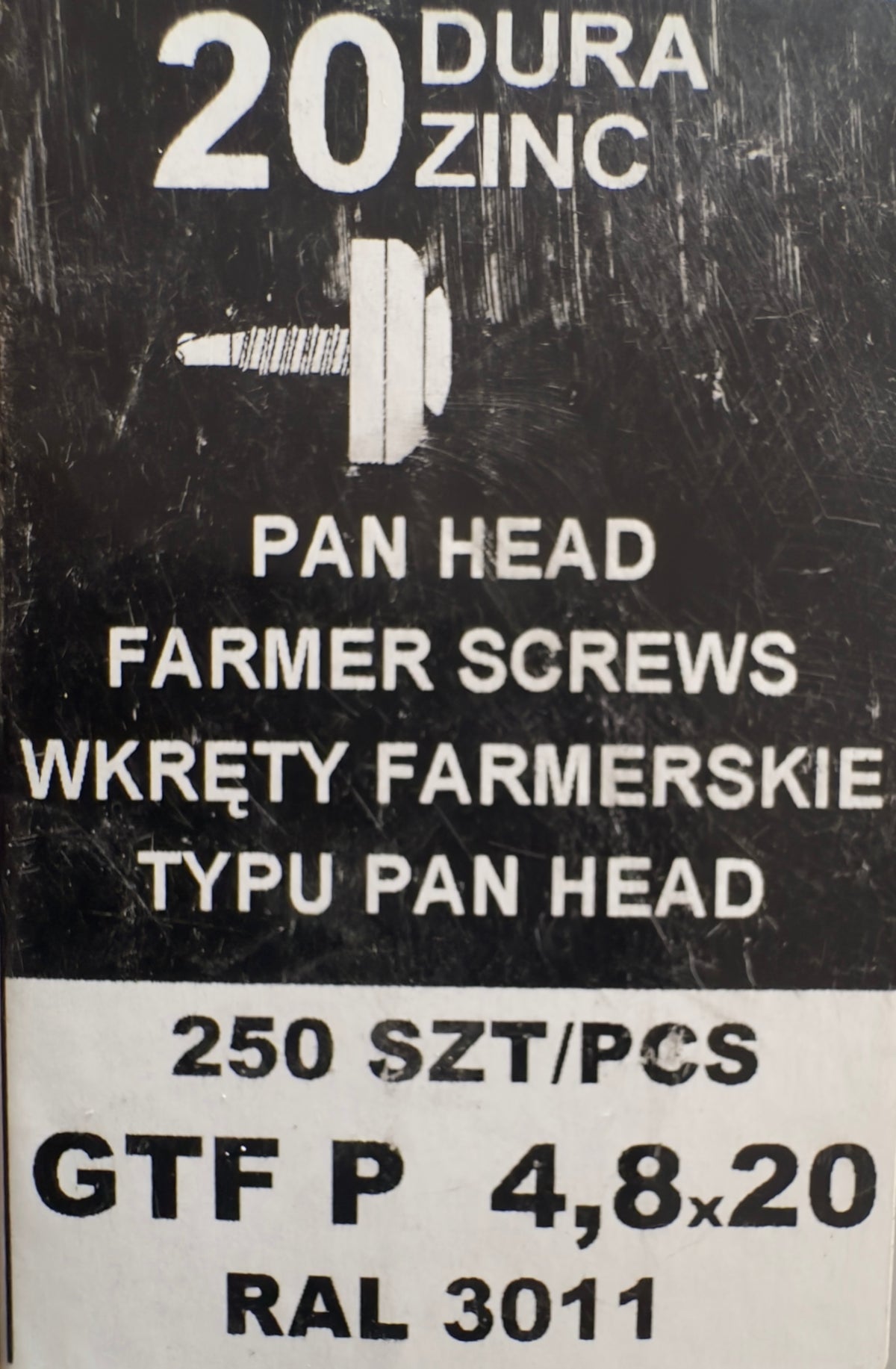 250 db-os önfúró csavar szett fémcseréphez/tetőlemezhez, GTF P 4,8×20 RAL 3011