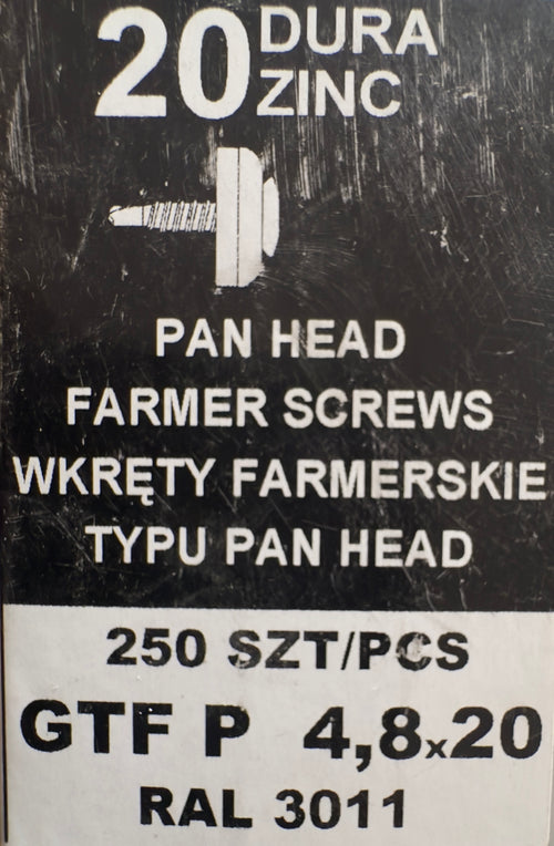 250 db-os önfúró csavar szett fémcseréphez/tetőlemezhez, GTF P 4,8×20 RAL 3011