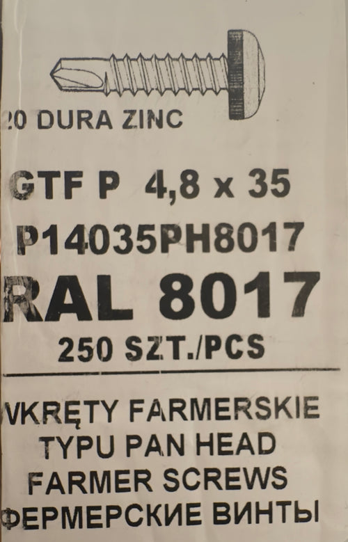 250 db-os önfúró csavar szett fémcseréphez/tetőlemezhez, GTF P 4,8×35 P14035PH8017 RAL 8017