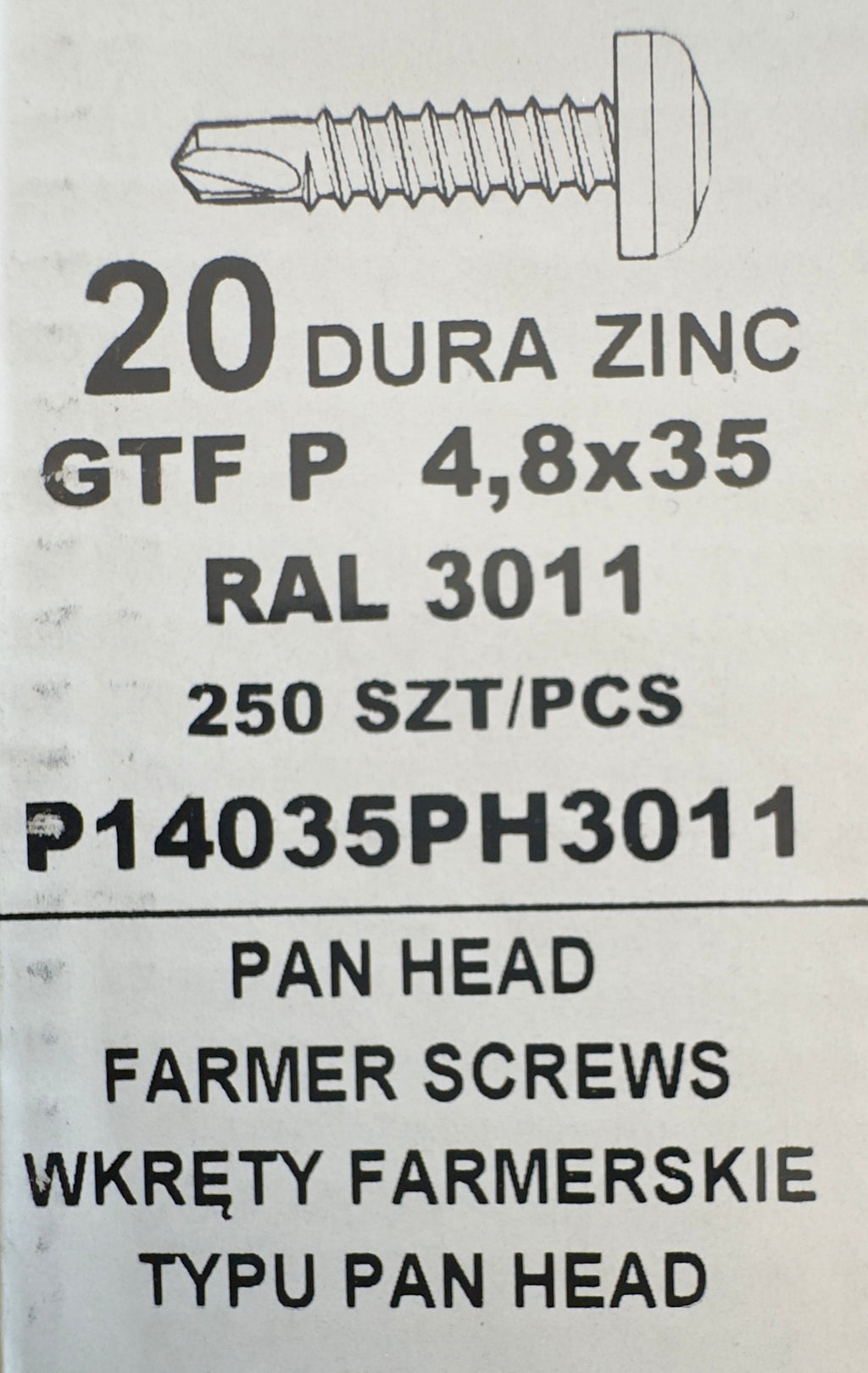 250 db-os önfúró csavar szett fémcseréphez/tetőlemezhez, GTF P 4,8×35 RAL 3011 P14035PH3011