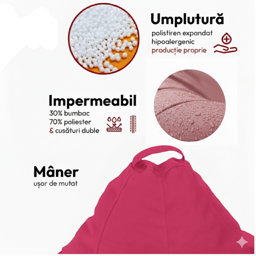 Montana babzsákfotel, körte alakú, rózsaszín, polisztirol gyöngy töltettel, beltéri/kültéri használatra, levehető huzattal
