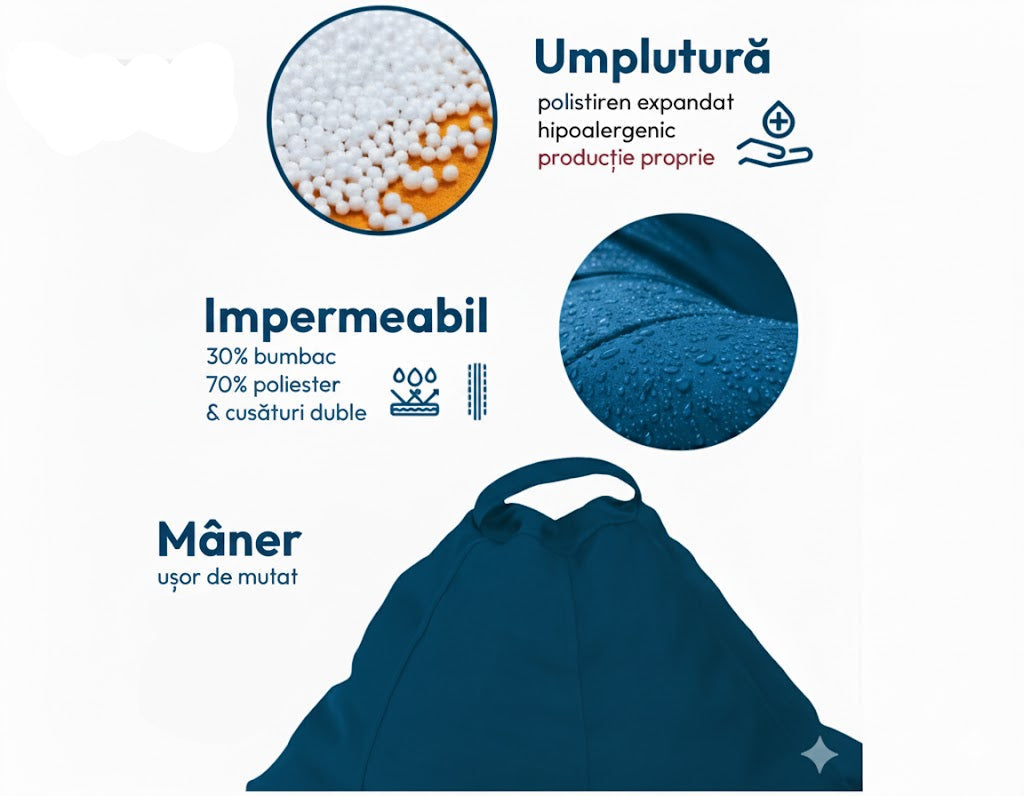 Montana babzsákfotel, körte alakú, világoskék, polisztirol gyöngy töltettel, beltéri/kültéri használatra, levehető huzattal