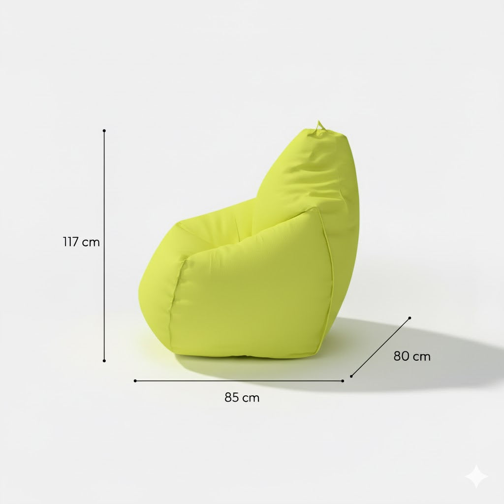 Montana babzsákfotel, körte alakú, neon sárga, polisztirol gyöngy töltettel, beltéri/kültéri használatra, levehető huzattal