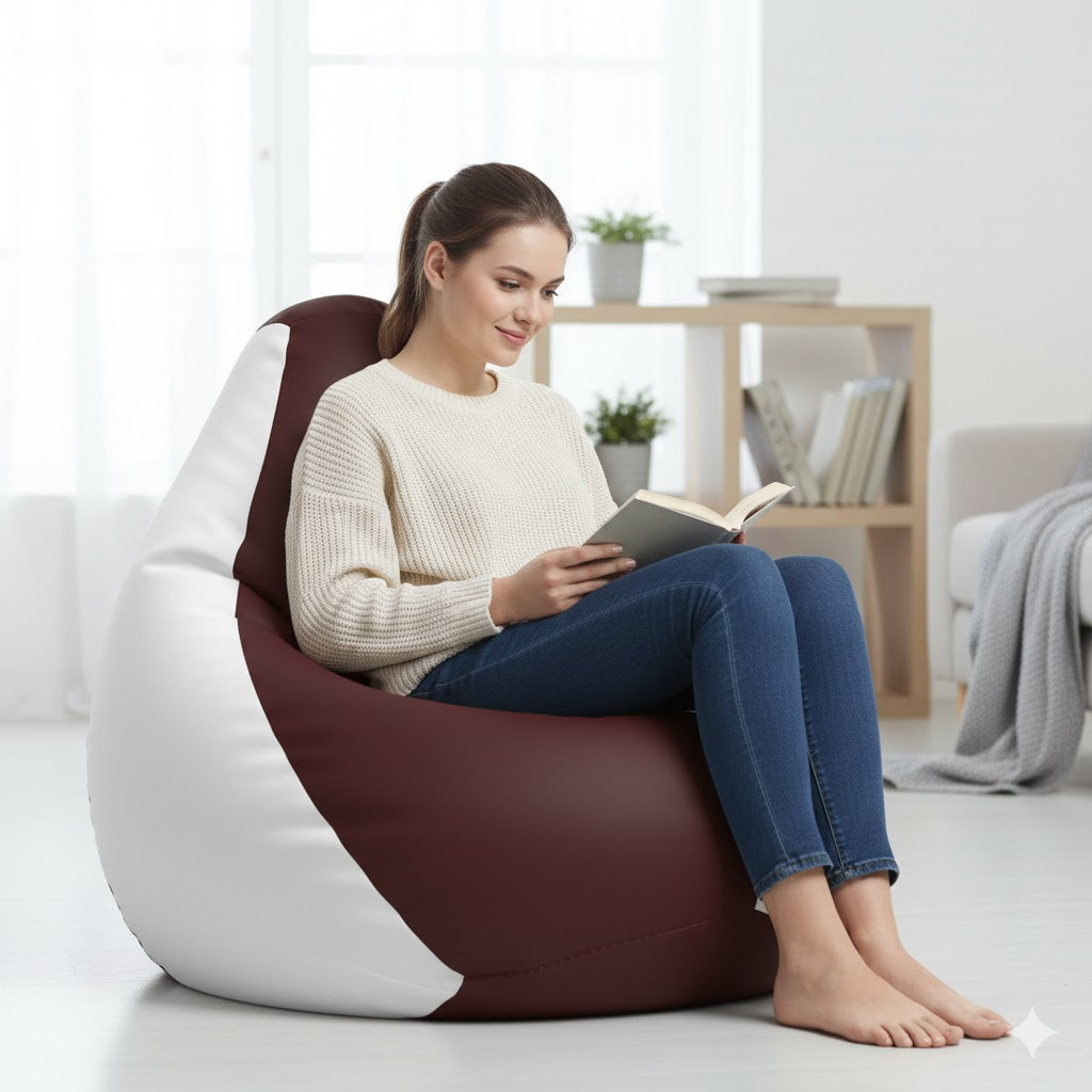Montana babzsákfotel, körte alakú, barna/fehér, polisztirol gyöngy töltettel, beltéri/kültéri használatra, levehető huzattal